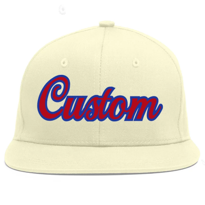 Baseball Cap For College Sports Merchandise-Custom Cream Red-Royal Flat Eaves Sport Baseball Cap