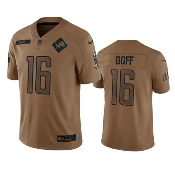 Football Jersey For Softball Event Fan Gear-Men's Detroit Lions #16 Jared Goff 2023 Brown Salute To Service Limited Football Stitched Jersey