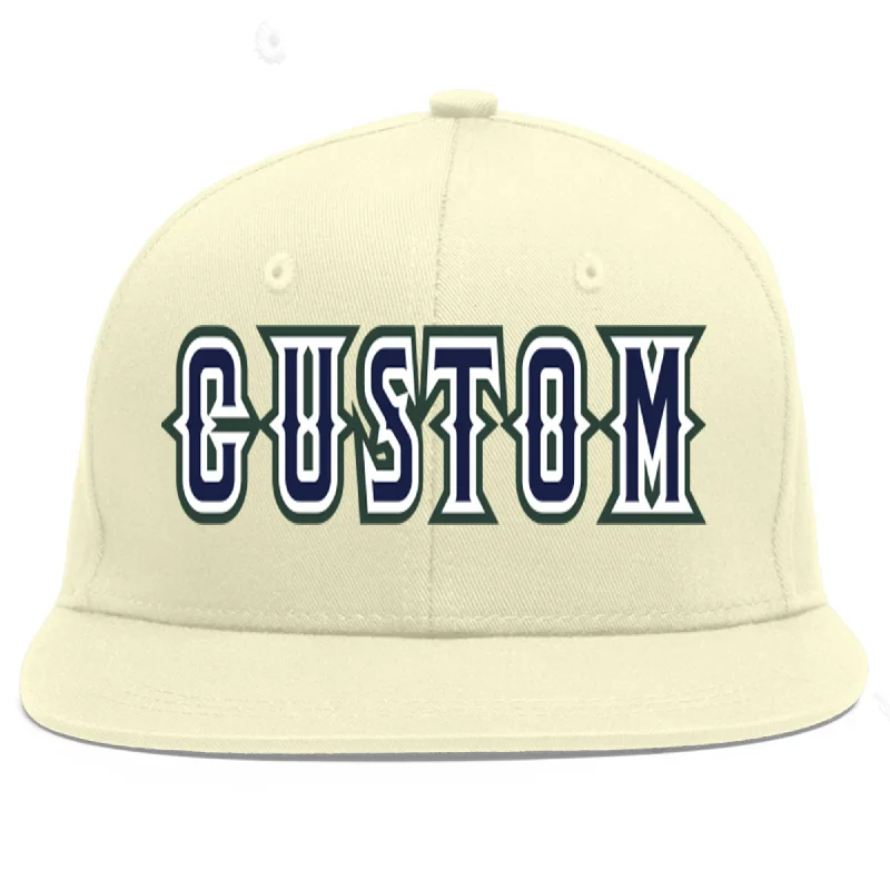 Baseball Cap For Group Orders-Custom Cream Navy-White Flat Eaves Sport Baseball Cap