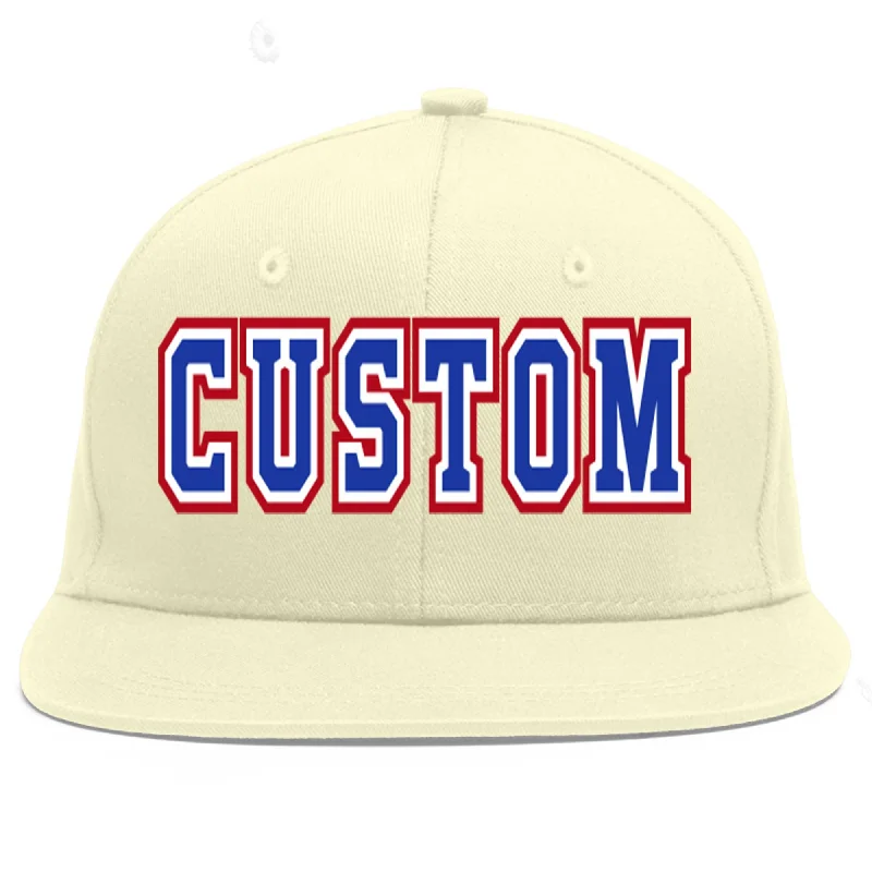 Baseball Cap For Custom Event Orders-Custom Cream Royal-White Flat Eaves Sport Baseball Cap