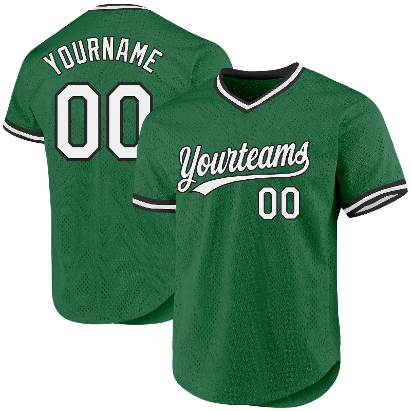 Baseball Jersey For Softball Event Orders-Custom Kelly Green White-Black Authentic Throwback Baseball Jersey