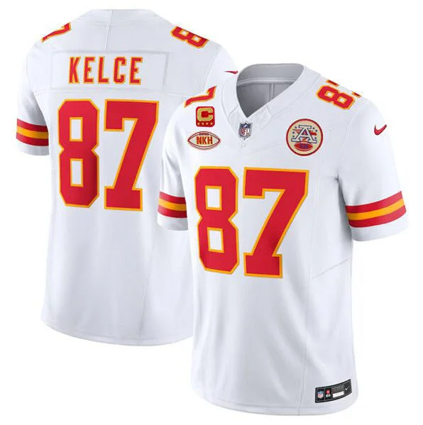 Football Jersey For Group Custom Team Orders-Men’s Kansas City Chiefs #87 Travis Kelce White 2024 F.U.S.E. With "NKH" Patch And 4-star C Patch Vapor Untouchable Limited Football Stitched Jersey