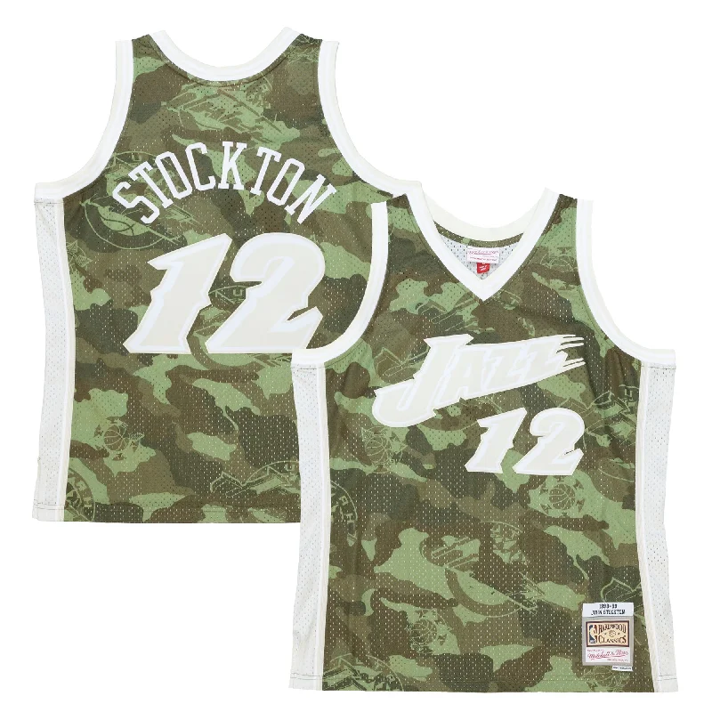 Basketball Jersey For Customized Apparel-John Stockton Utah Jazz Hardwood Classics 1998/99 Ghost Green Swingman Basketball Jersey - Camo