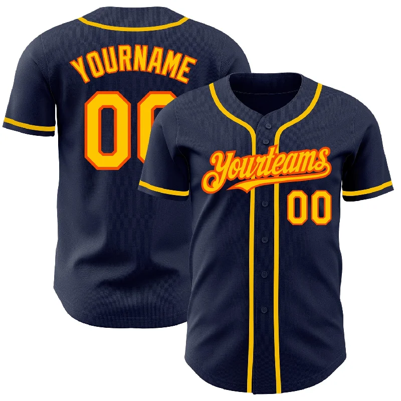 Baseball Jersey With Personalized Text-Custom Navy Yellow-Orange Authentic Baseball Jersey