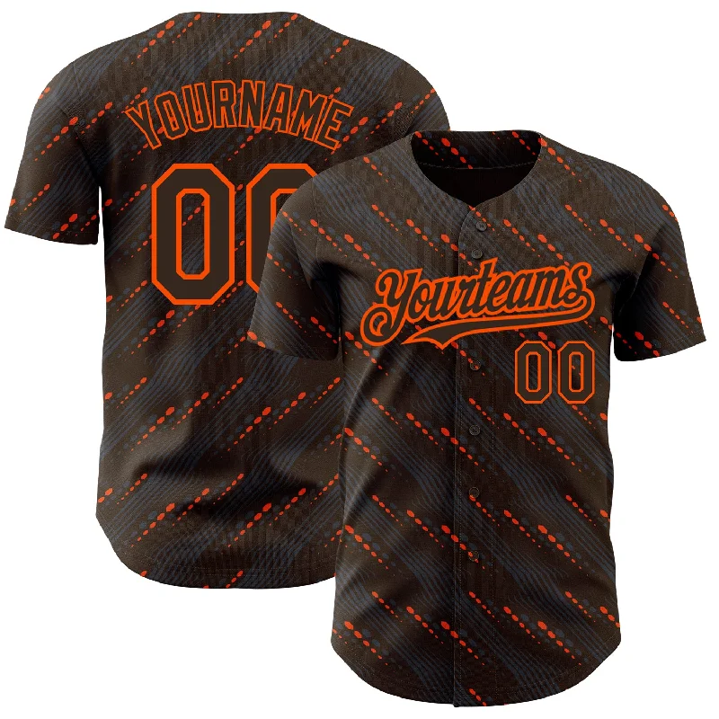 Baseball Jersey For Family Team Orders-Custom Brown Orange 3D Pattern Design Slant Lines Authentic Baseball Jersey