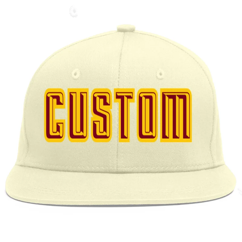 Baseball Cap For Team Event Custom Orders-Custom Cream Crimson-Gold Flat Eaves Sport Baseball Cap