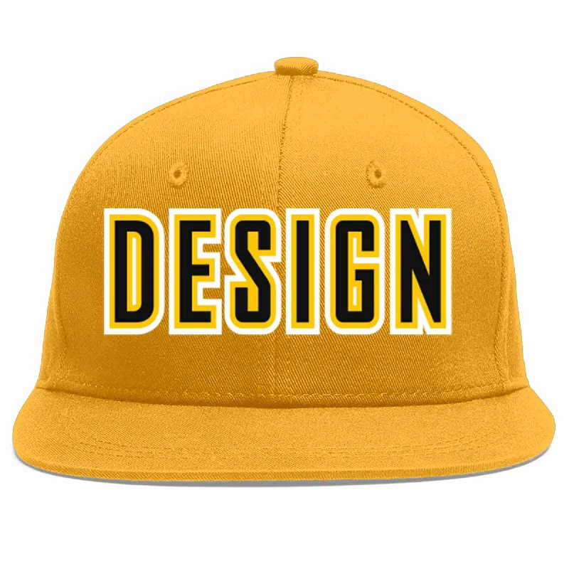 Baseball Cap For Special Edition Fan Apparel-Custom Gold Black-Gold Flat Eaves Sport Baseball Cap Design for Men/Women/Youth