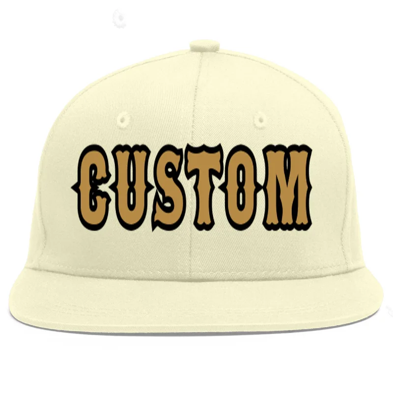 Baseball Cap For Special Edition Fan Gear-Custom Cream Old Gold-Black Flat Eaves Sport Baseball Cap