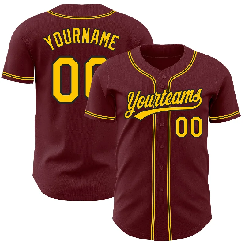 Baseball Jersey For Promotional Sales-Custom Burgundy Yellow-Black Authentic Baseball Jersey