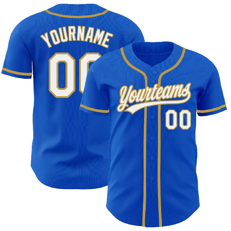 Baseball Jersey For School Teams-Custom Thunder Blue White-Old Gold Authentic Baseball Jersey