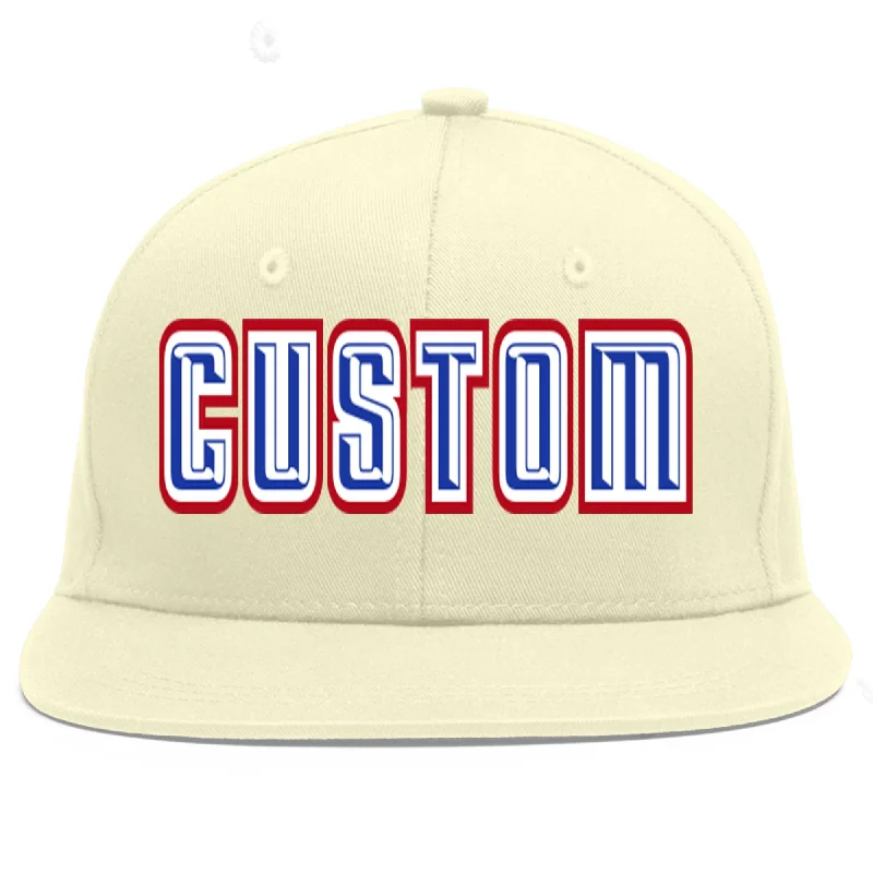 Baseball Cap For Youth Fan Recognition-Custom Cream Royal-White Flat Eaves Sport Baseball Cap