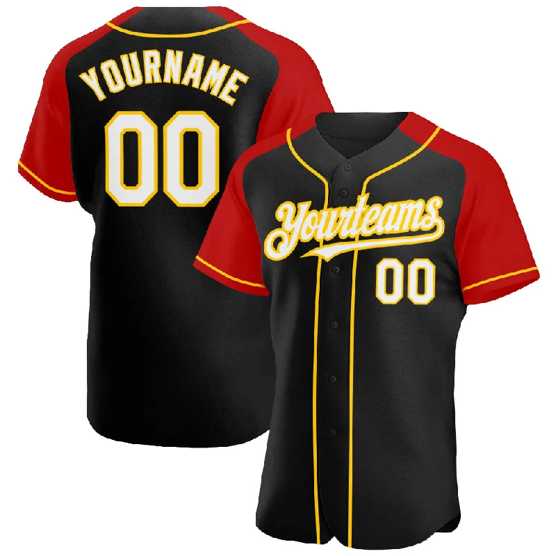 Baseball Jersey For Special Team Orders-Custom Black White Red-Yellow Authentic Raglan Sleeves Baseball Jersey