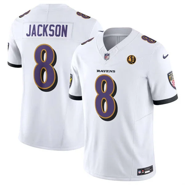 Football Jersey For Custom Family Merchandise-Men's Baltimore Ravens #8 Lamar Jackson White 2023 F.U.S.E. With John Madden Patch Vapor Limited Football Stitched Jersey