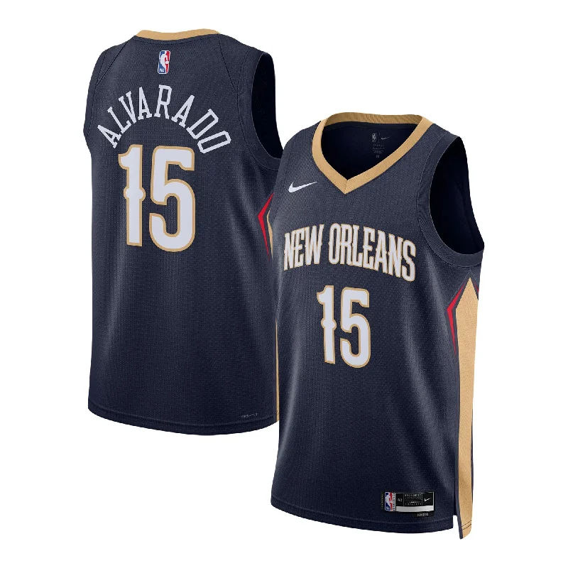 Basketball Jersey With Player-Specific Embroidery-Jose Alvarado New Orleans Pelicans Unisex Swingman Basketball Jersey - Icon Edition - Navy