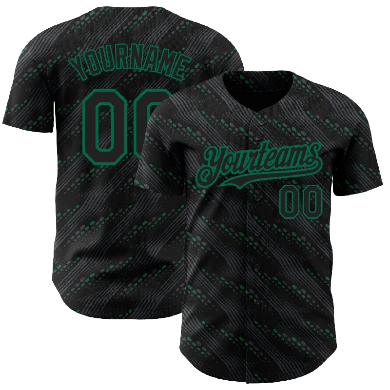 Baseball Jersey With Fan Graphics-Custom Black Kelly Green 3D Pattern Design Slant Lines Authentic Baseball Jersey