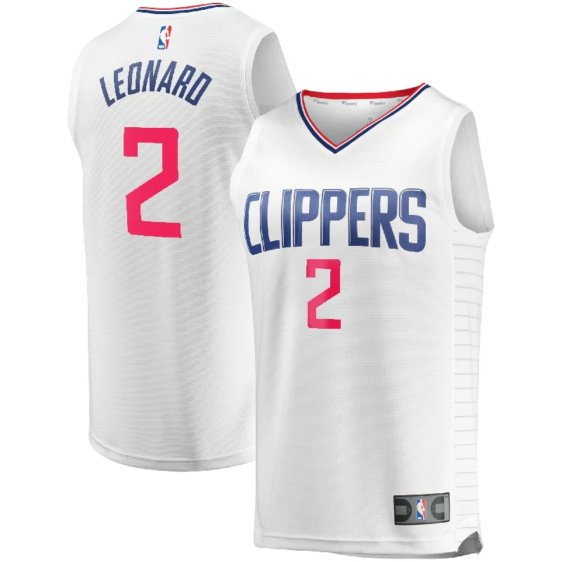 Basketball Jersey For Team Recognition-Kawhi Leonard La Clippers Branded Fast Break Player Basketball Jersey - White - Association Edition