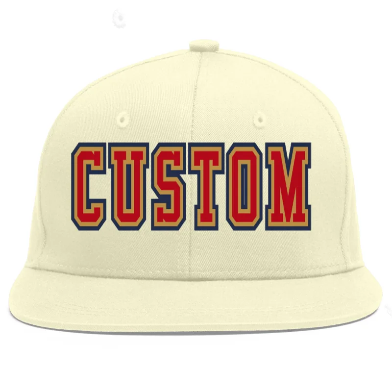 Baseball Cap For Exclusive Custom Fan Gear-Custom Cream Red-Old Gold Flat Eaves Sport Baseball Cap