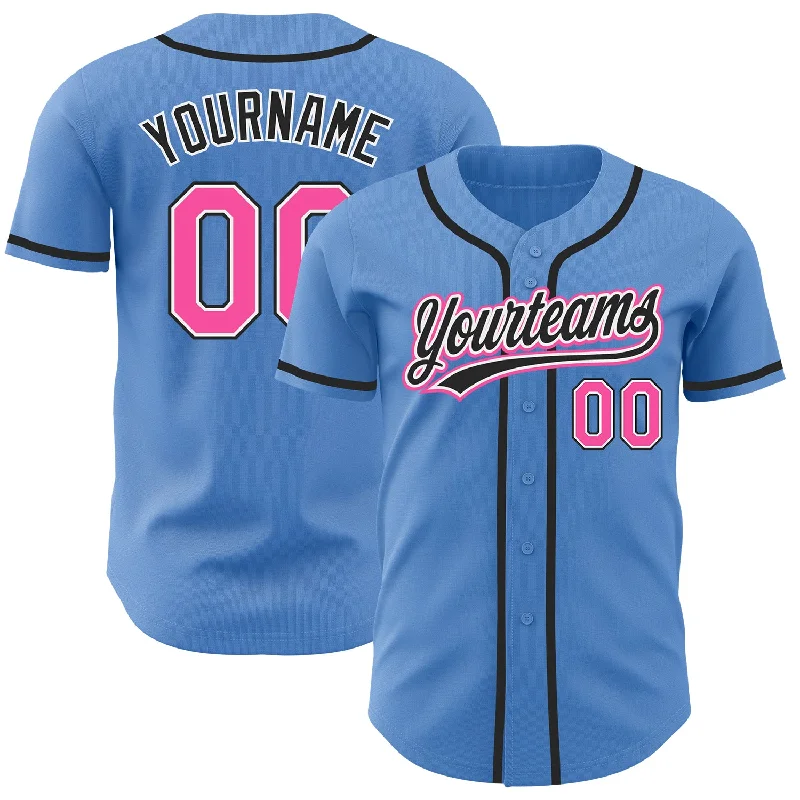 Baseball Jersey For Softball Custom Fan Gear-Custom Powder Blue Pink-Black Authentic Baseball Jersey