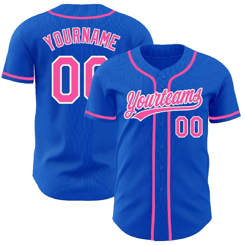 Baseball Jersey For Tournament Players-Custom Thunder Blue Pink-White Authentic Baseball Jersey