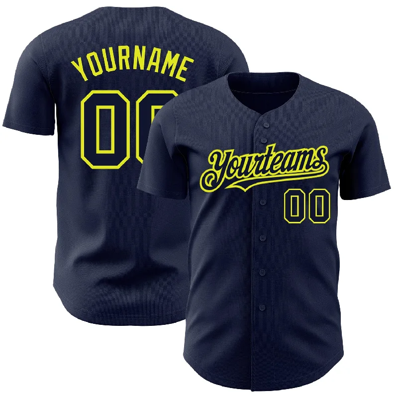 Baseball Jersey For Custom Fan Apparel-Custom Navy Neon Yellow Authentic Baseball Jersey