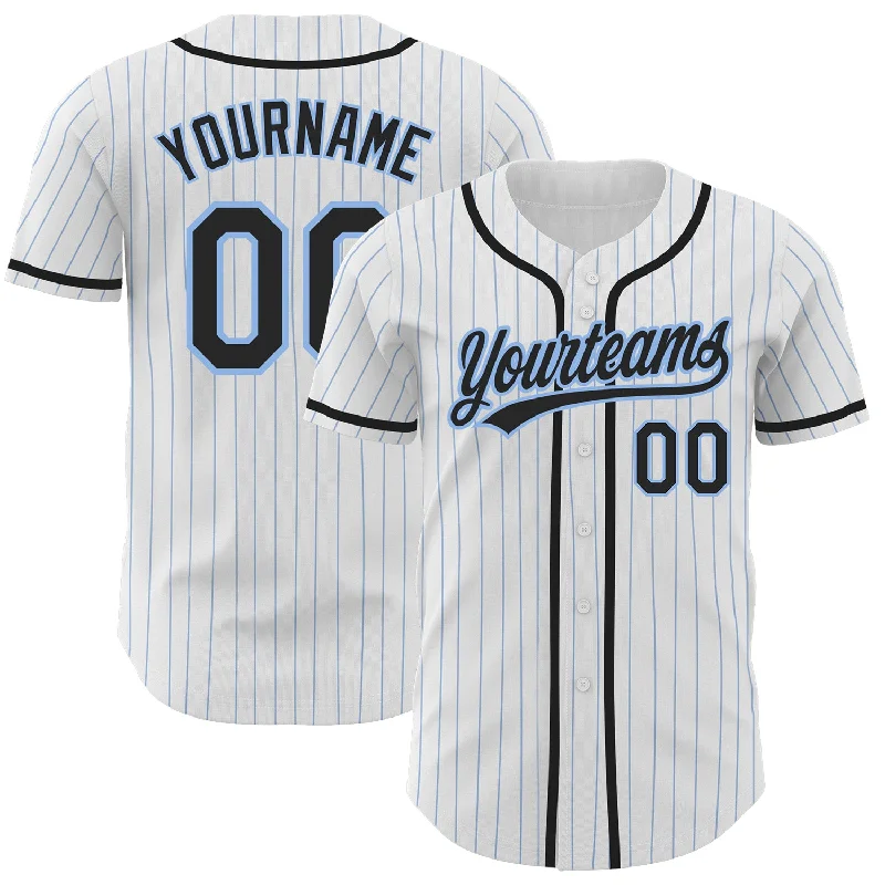 Baseball Jersey For Softball Custom Orders-Custom White Light Blue Pinstripe Black Authentic Baseball Jersey