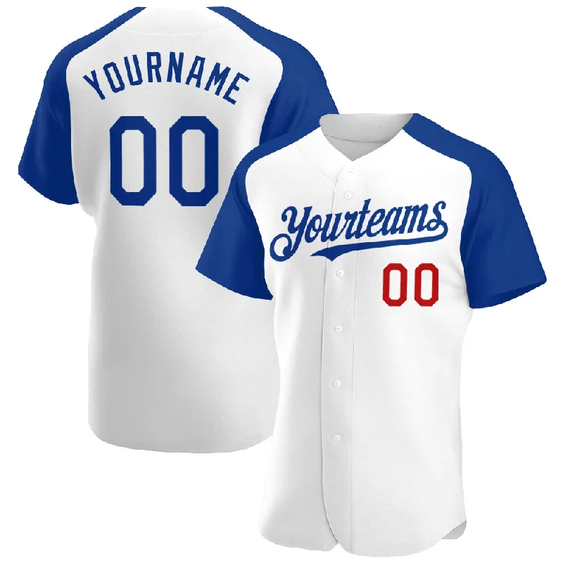 Baseball Jersey For Softball Event Orders-Custom White Royal-Red Authentic Raglan Sleeves Baseball Jersey