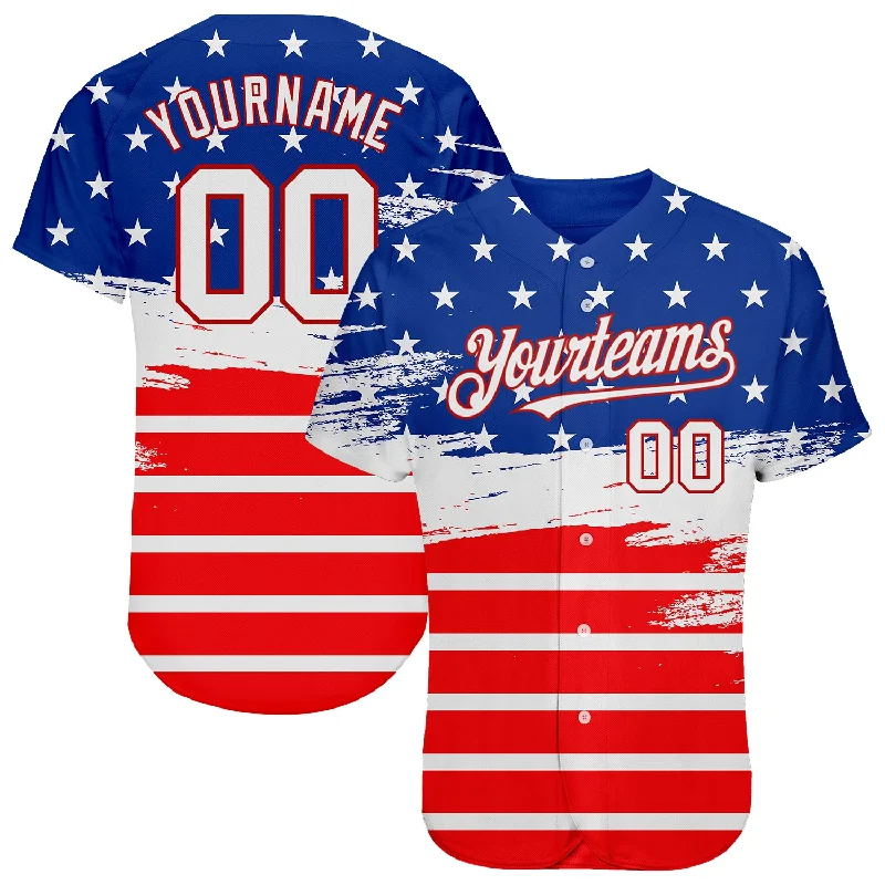 Baseball Jersey For Women-Custom Royal White-Red 3D American Flag Fashion Authentic Baseball Jersey