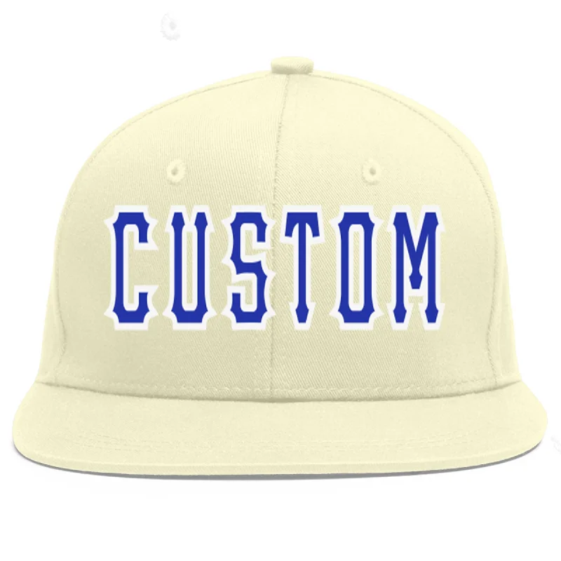 Baseball Cap For Personalized Custom Team Orders-Custom Cream Royal-White Flat Eaves Sport Baseball Cap