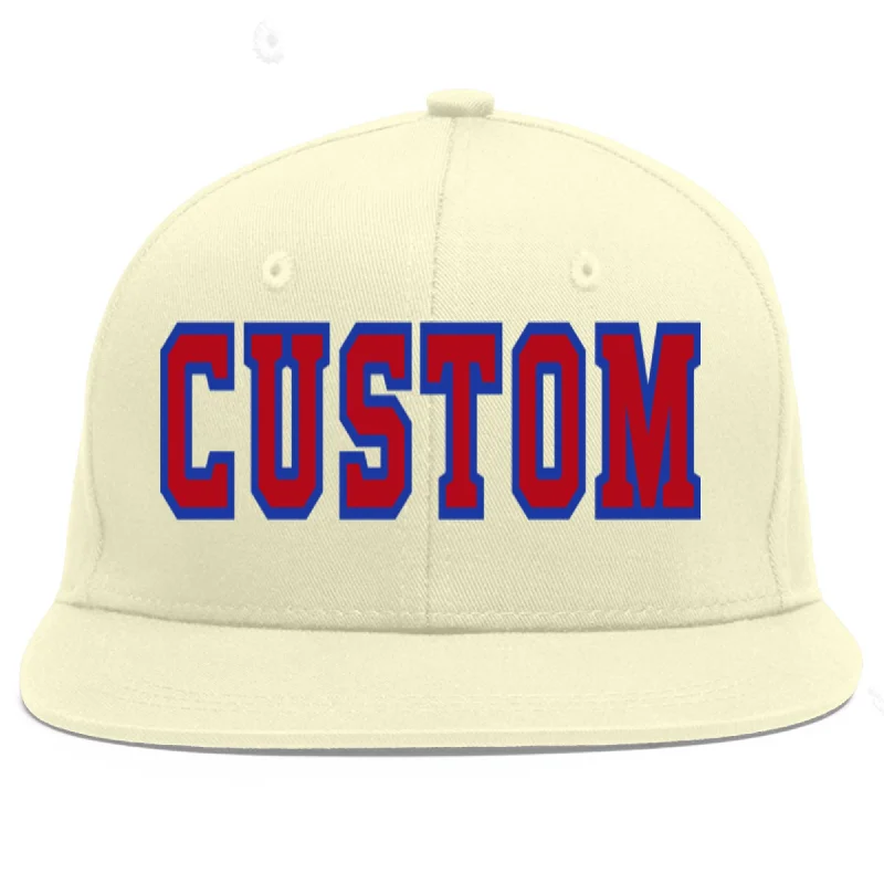 Baseball Cap For Custom Fan Gear-Custom Cream Red-Royal Flat Eaves Sport Baseball Cap