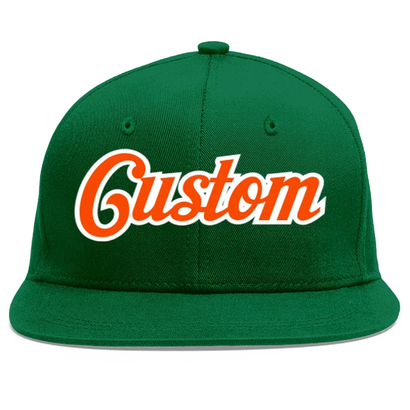 Baseball Cap For School Team Orders-Custom Green Orange-White Flat Eaves Sport Baseball Cap