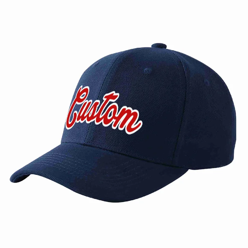 Baseball Cap For Group Sports Fan Orders-Custom Navy Red-White Curved Eaves Sport Baseball Cap Design for Men/Women/Youth