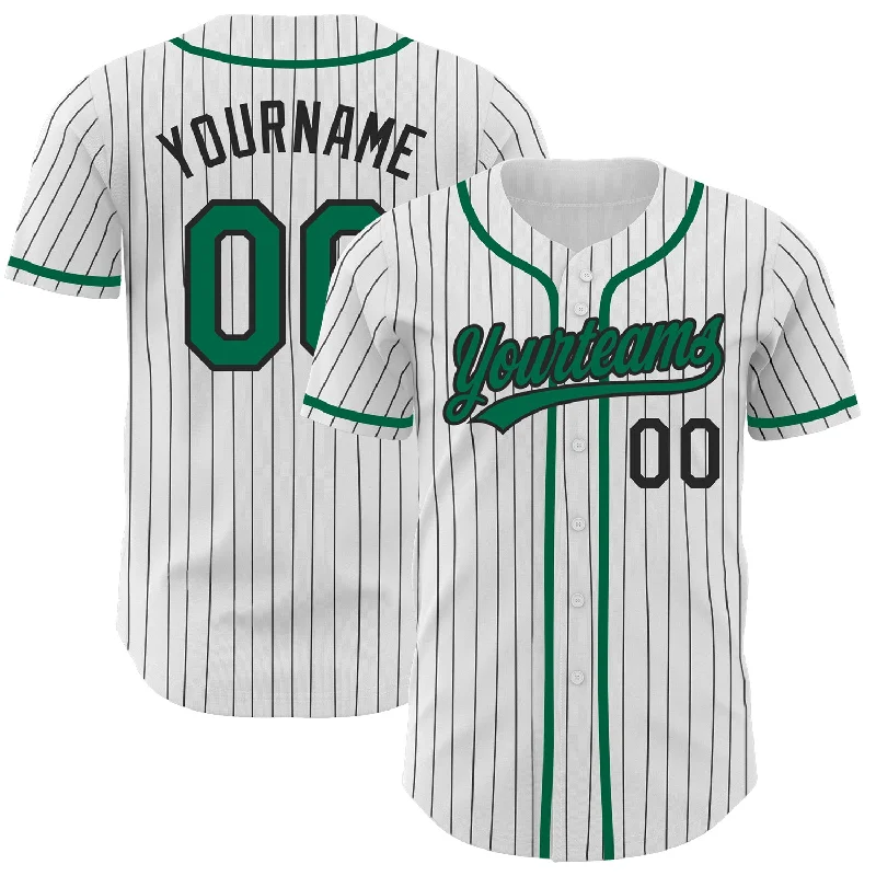 Baseball Jersey For Custom Event Fan Gear-Custom White Black Pinstripe Kelly Green Authentic Baseball Jersey