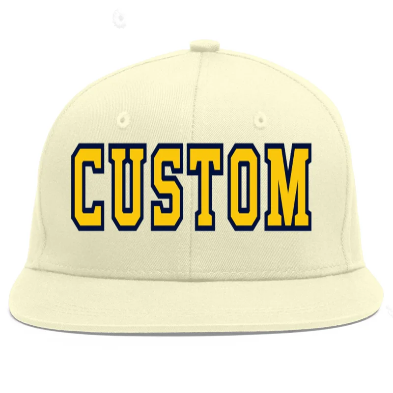 Baseball Cap For Fan Gifts-Custom Cream Gold-Navy Flat Eaves Sport Baseball Cap