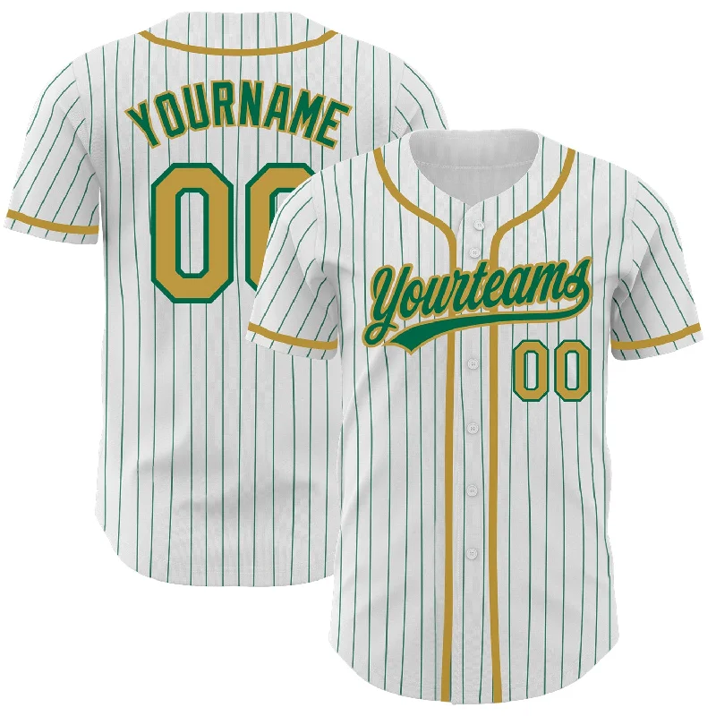 Baseball Jersey For Softball Event Orders-Custom White Kelly Green Pinstripe Old Gold Authentic Baseball Jersey