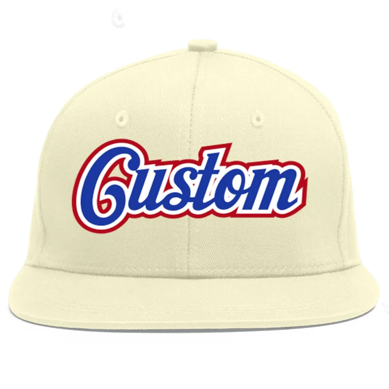 Baseball Cap For Alumni Merchandise-Custom Cream Royal-White Flat Eaves Sport Baseball Cap