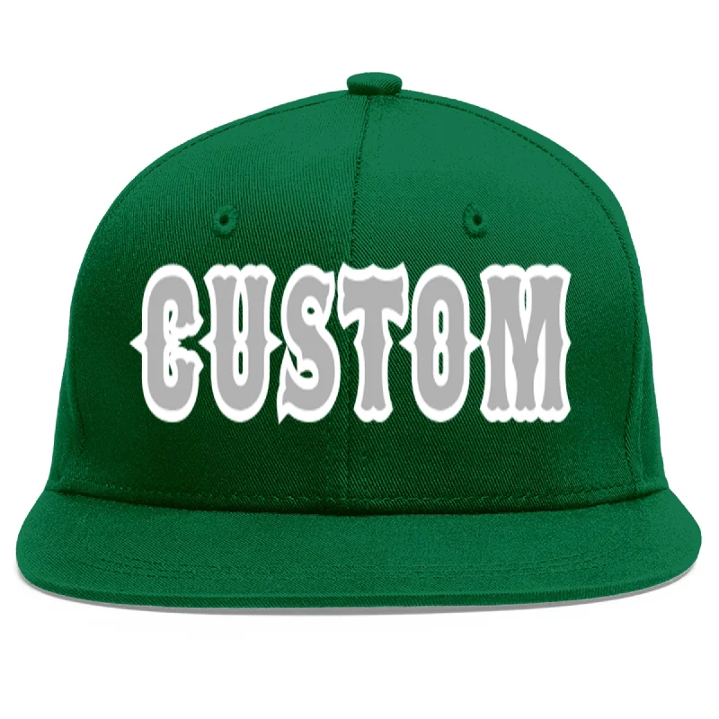 Baseball Cap For Official Sports Events-Custom Green Gray-White Flat Eaves Sport Baseball Cap