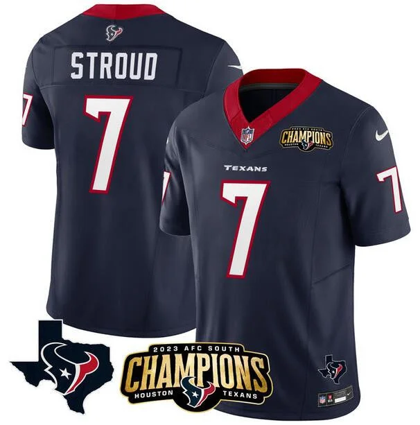 Football Jersey For Lightweight Design-Men's Houston Texans #7 C.J. Stroud Navy 2023 F.U.S.E. AFC South Champions Patch And Team Logo Patch Vapor Untouchable Limited Football Stitched Jersey