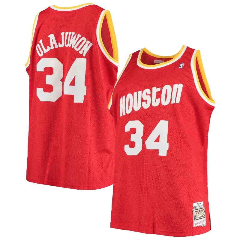 Basketball Jersey For Youth Leagues-Hakeem Olajuwon Houston Rockets 1993/94 Big & Tall Hardwood Classics Swingman Basketball Jersey - Red