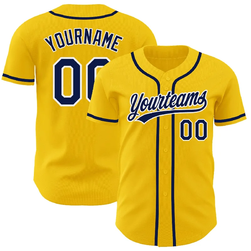 Baseball Jersey With Fan Graphics-Custom Yellow Navy-White Authentic Baseball Jersey