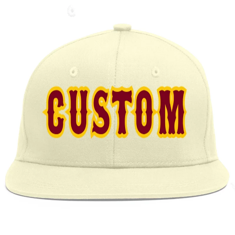 Baseball Cap For College Event Customization-Custom Cream Crimson-Gold Flat Eaves Sport Baseball Cap