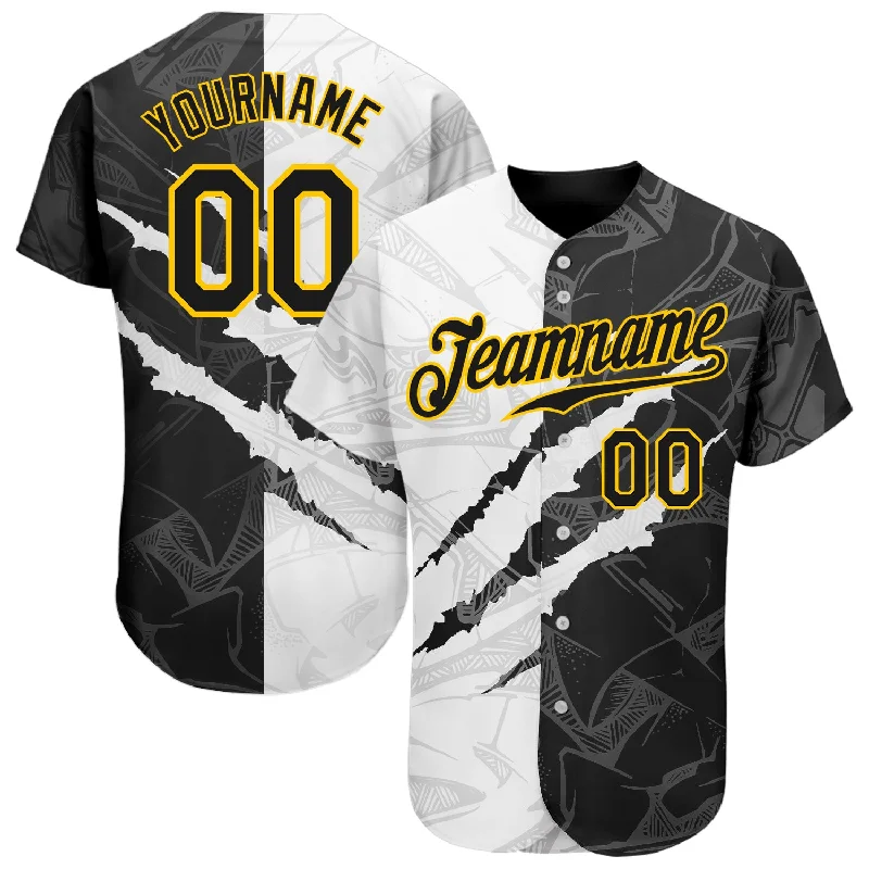 Baseball Jersey For Custom Fan Gear-Custom Graffiti Pattern Black-Gold 3D Scratch Authentic Baseball Jersey