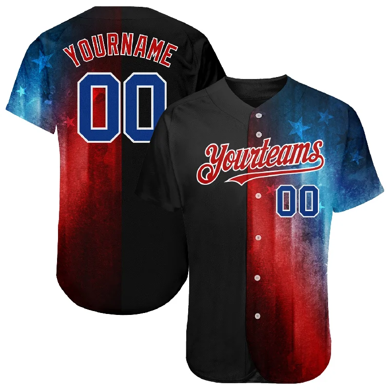 Baseball Jersey For College Teams-Custom Black Royal-Red 3D American Flag Fashion Authentic Baseball Jersey