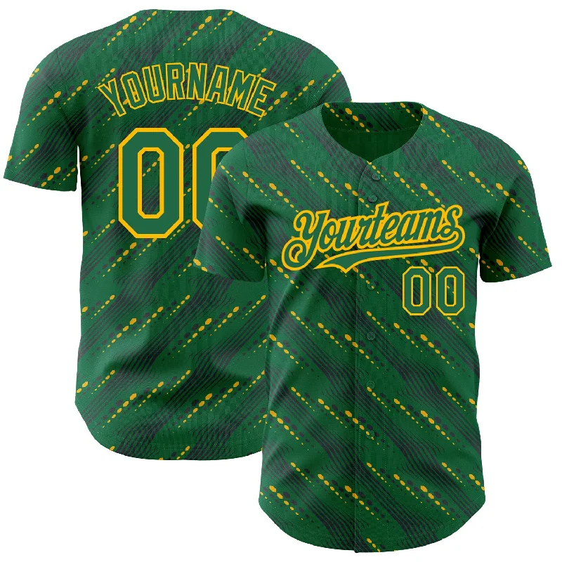 Baseball Jersey For Custom Event Fan Gear-Custom Kelly Green-Gold 3D Pattern Design Slant Lines Authentic Baseball Jersey