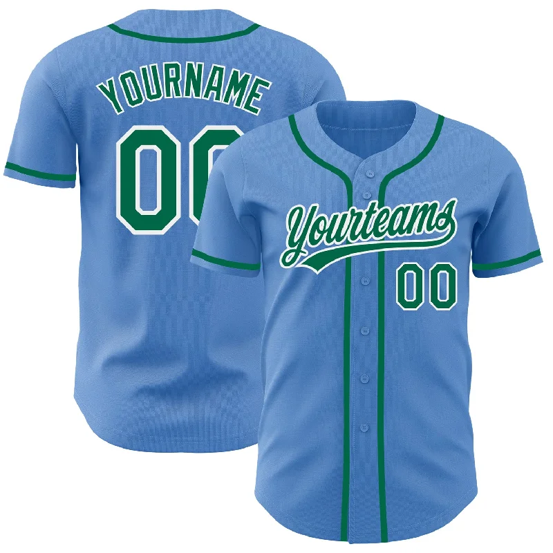 Baseball Jersey For Custom Player Team Gear-Custom Powder Blue Kelly Green-White Authentic Baseball Jersey