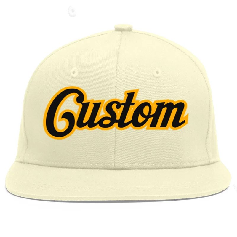 Baseball Cap For Fundraiser Campaigns-Custom Cream Black-Yellow Flat Eaves Sport Baseball Cap