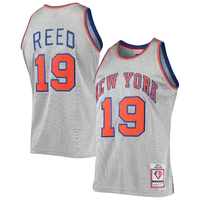 Basketball Jersey For Custom Fan Jerseys-Willis Reed New York Knicks 75th Anniversary 1969/70 Hardwood Classics Swingman Basketball Jersey - Silver