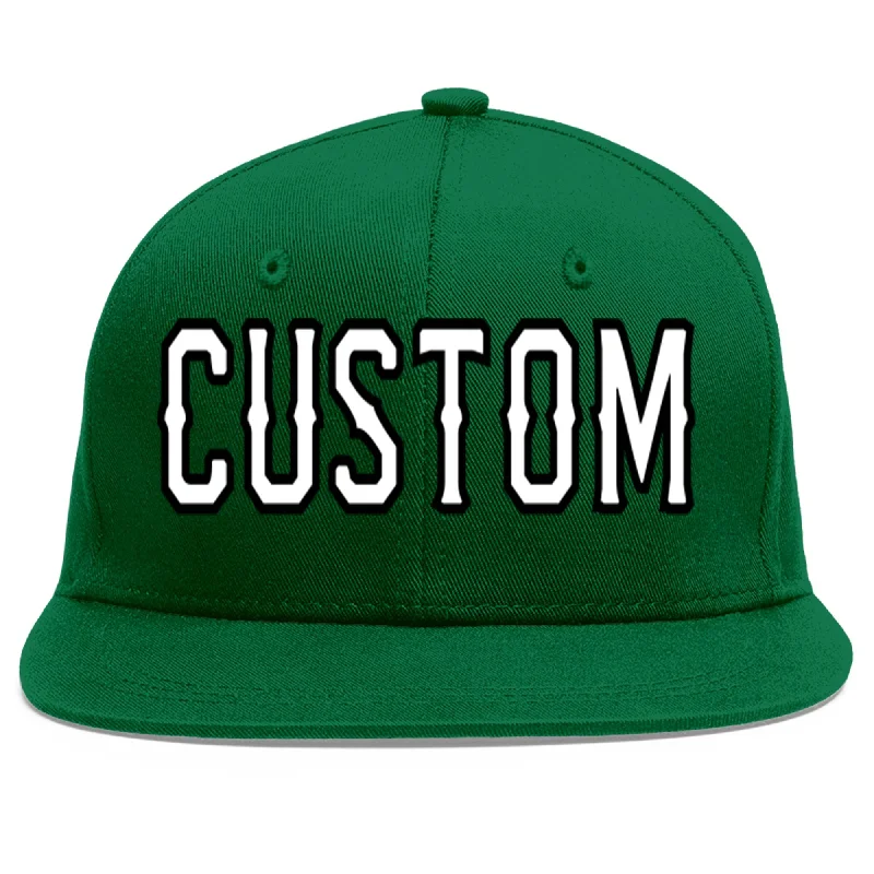 Baseball Cap With Custom Fan Designs-Custom Green White-Black Flat Eaves Sport Baseball Cap