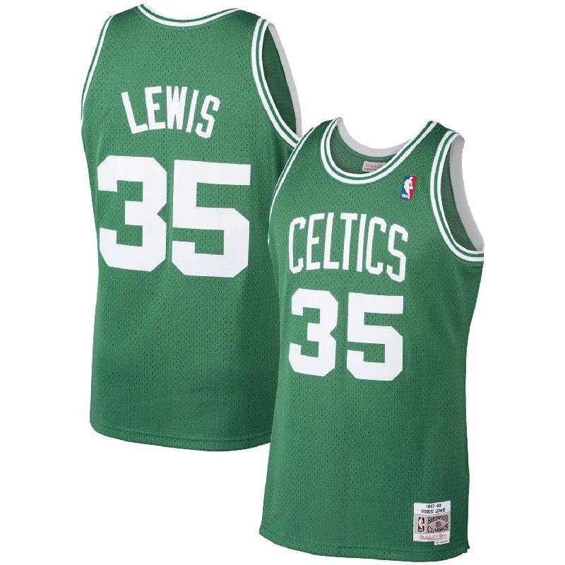 Basketball Jersey For Game Day Wear-Reggie Lewis Boston Celtics 1987/88 Hardwood Classics Swingman Basketball Jersey - Kelly Green