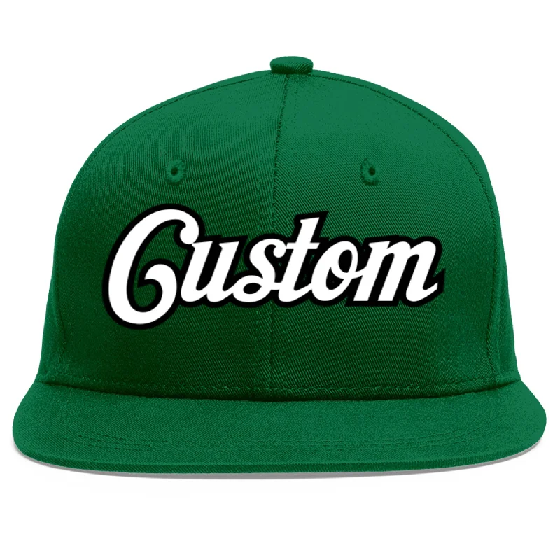 Baseball Cap For Fundraiser Campaigns-Custom Green White-Black Flat Eaves Sport Baseball Cap