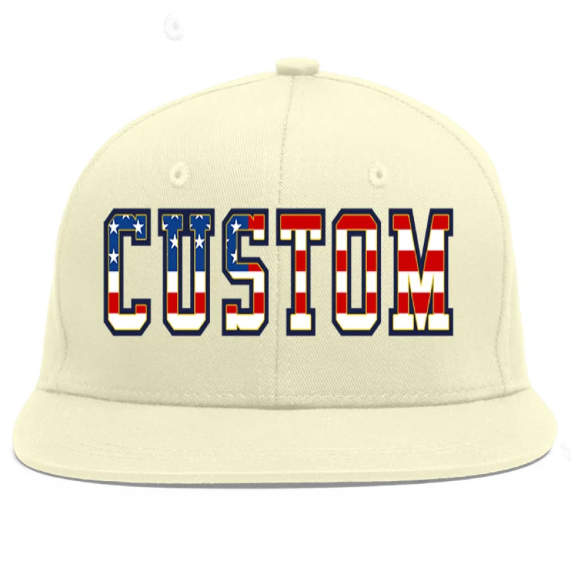 Baseball Cap For Exclusive Tournament Merchandise-Custom Cream Vintage USA Flag-Gold Flat Eaves Sport Baseball Cap